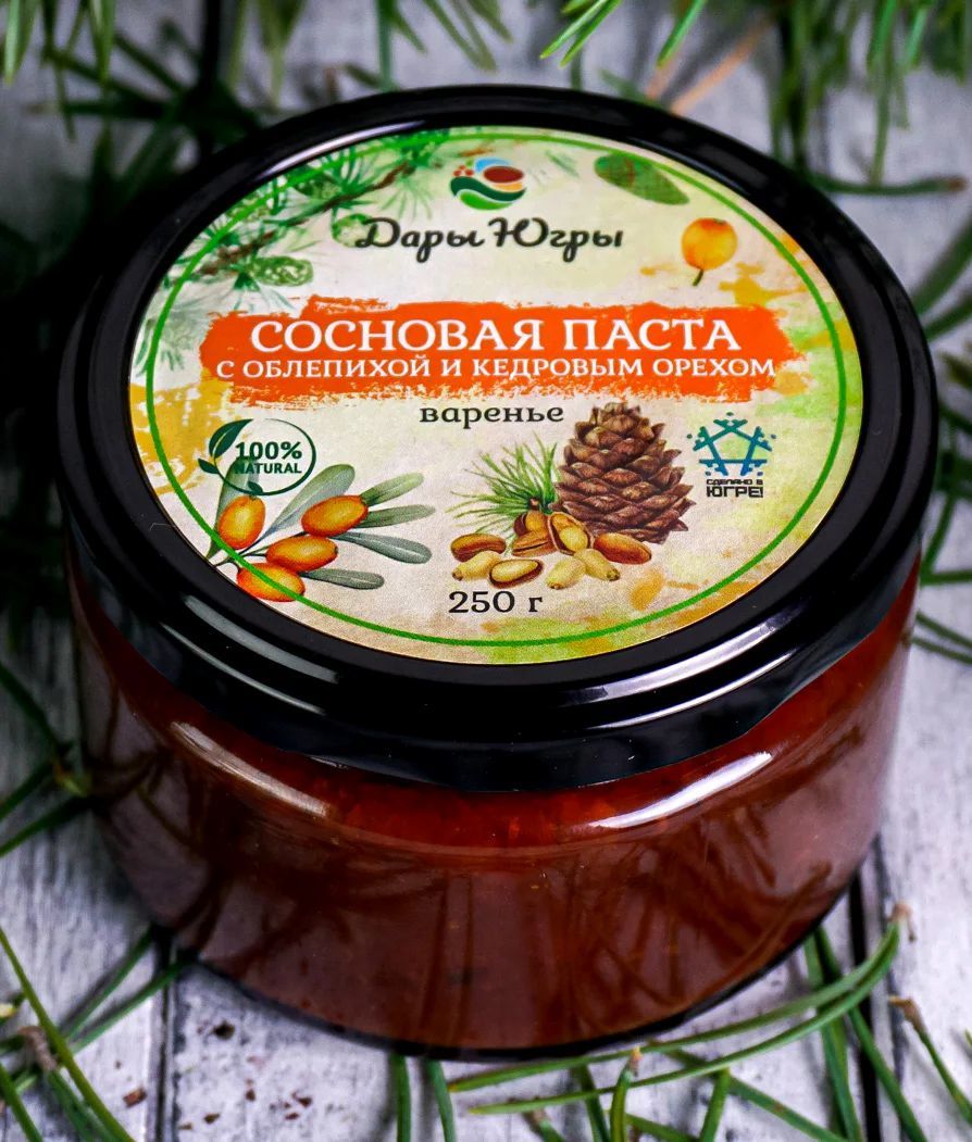 Варенье Дары Югры Сосновая паста с облепихой и кедровым орехом, 2 шт по 250 г