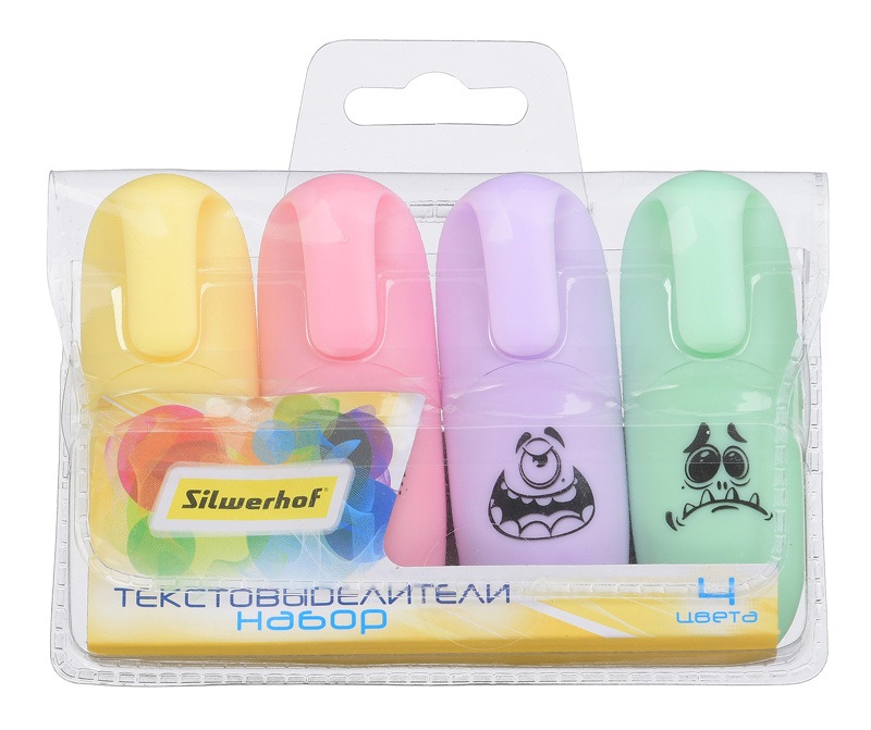 Набор текстовыделителей Silwerhof Monster Pastel 1-4 мм 4 цвета