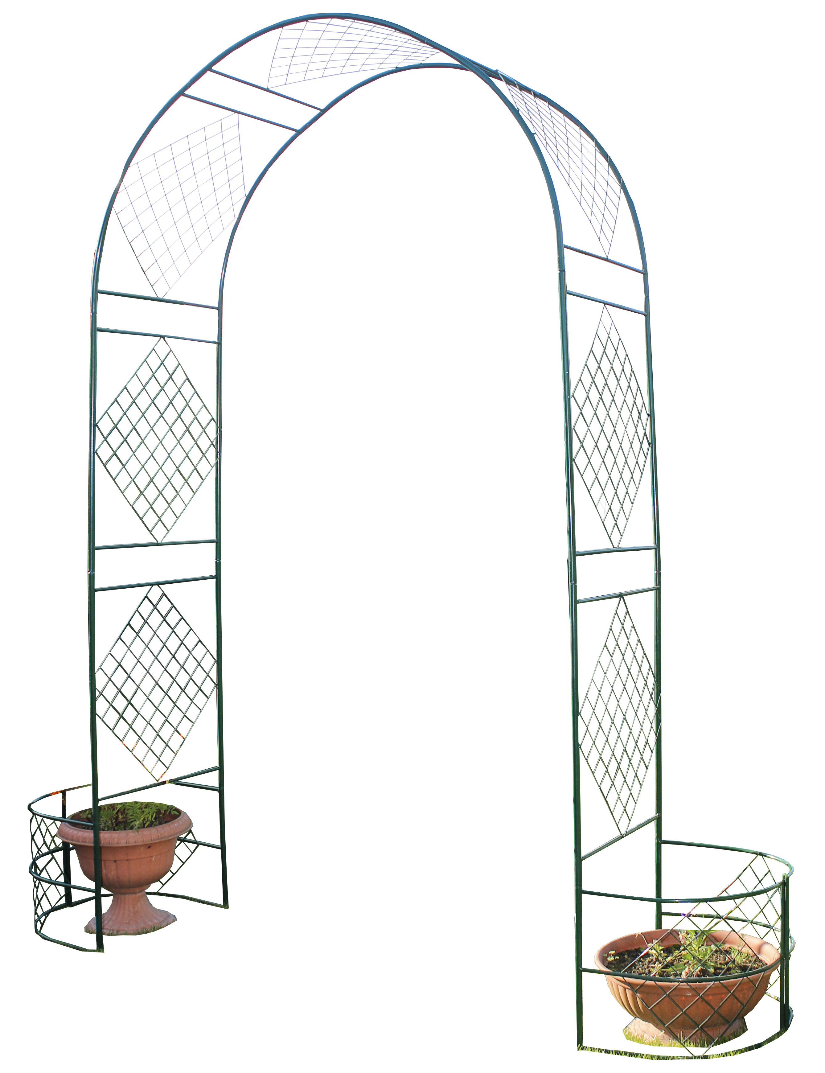 фото Арка садовая разборная «сетка ромб с клумбами» 2.5*0.5**1.2*2,05(м) клевер-с