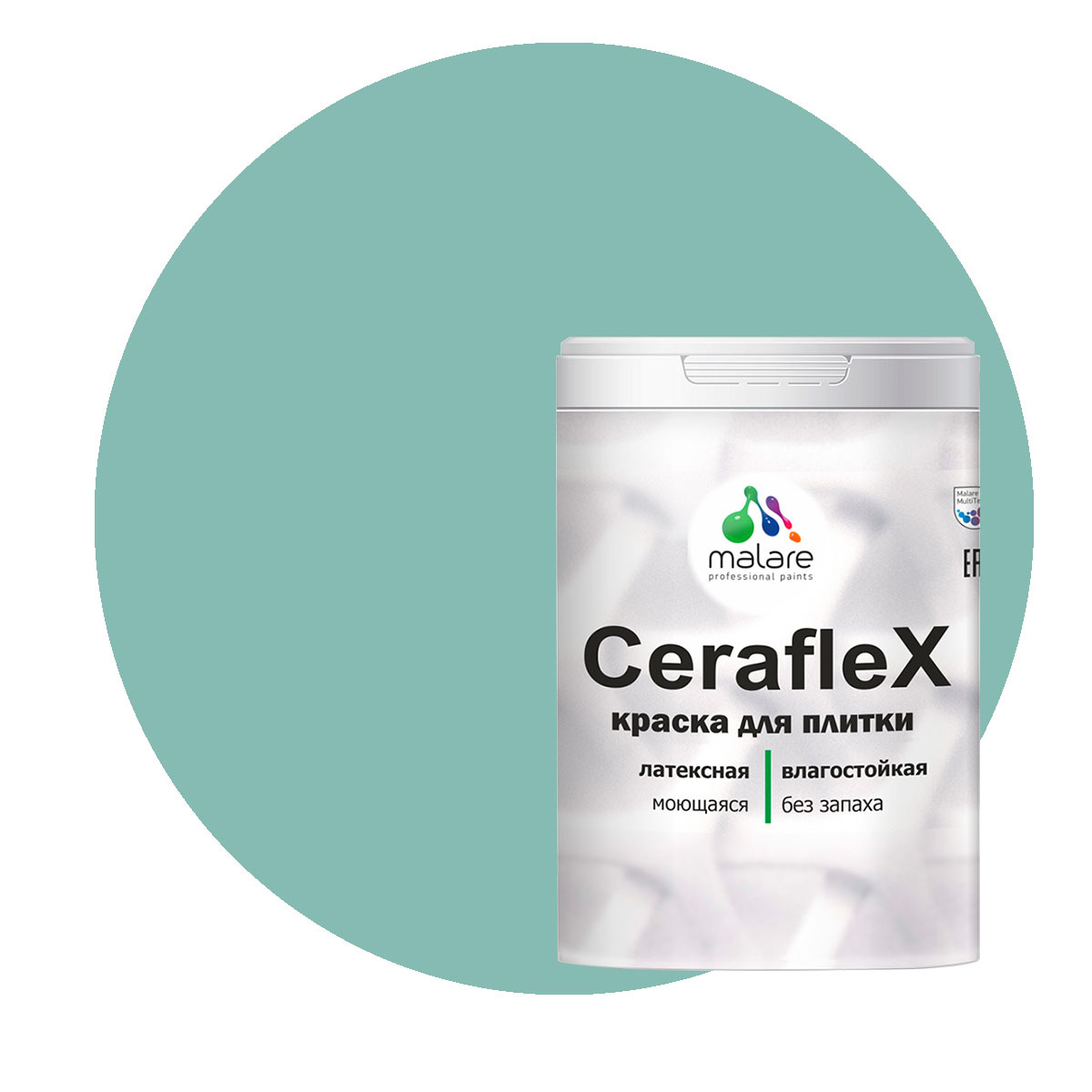 Краска Malare Ceraflex для кафельной плитки и стен в ванной, бирюзовая катунь, 2 кг