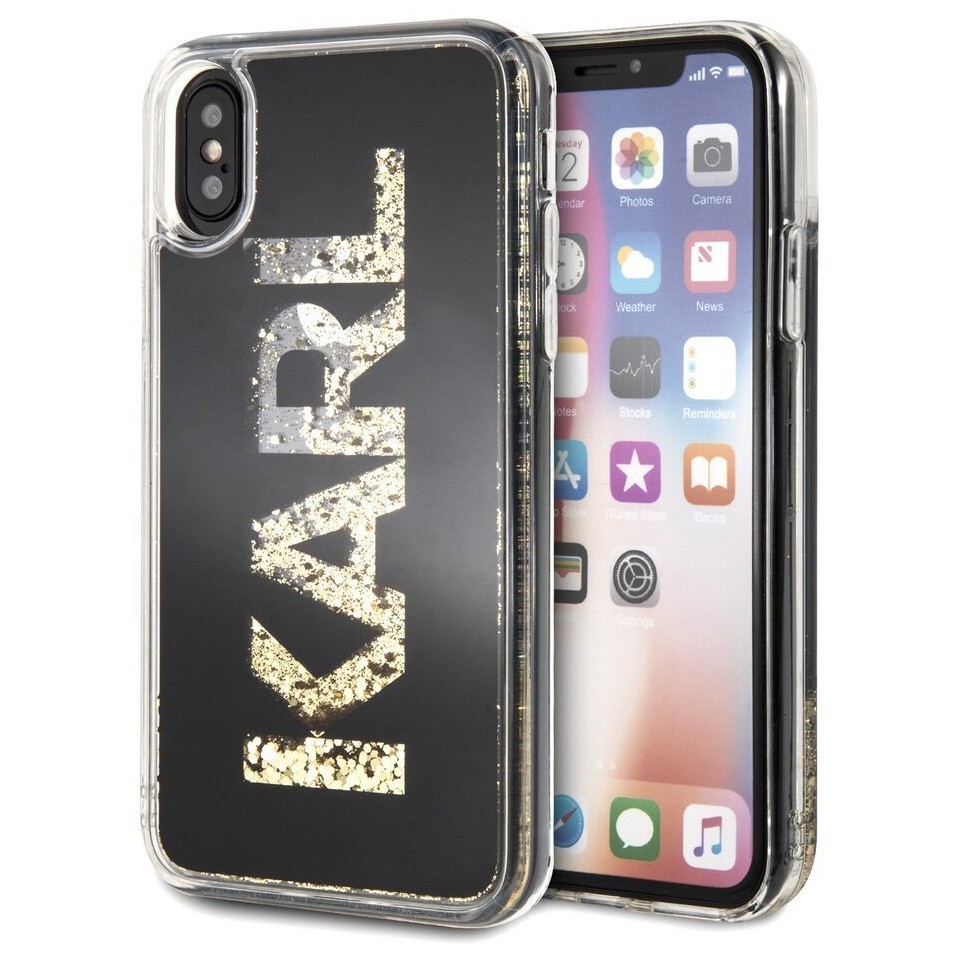 фото Чехол cg mobile karl lagerfeld liquid glitter karl logo hard iphone x/xs, золотой/черный