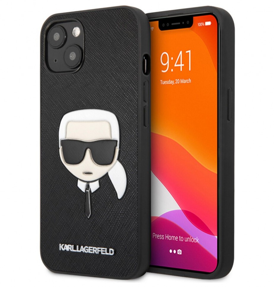 фото Чехол cg mobile karl lagerfeld pu saffiano karls head hard для iphone 13 mini, черный