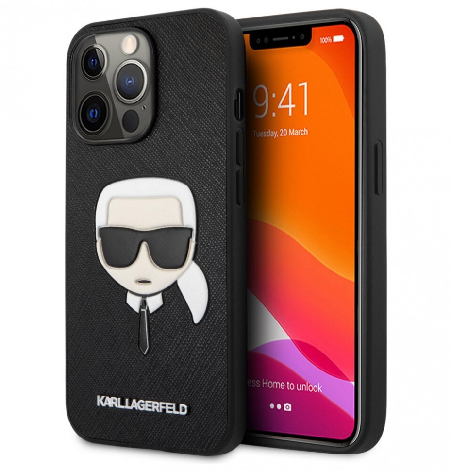 фото Чехол cg mobile karl lagerfeld pu saffiano karls head hard для iphone 13 pro, черный