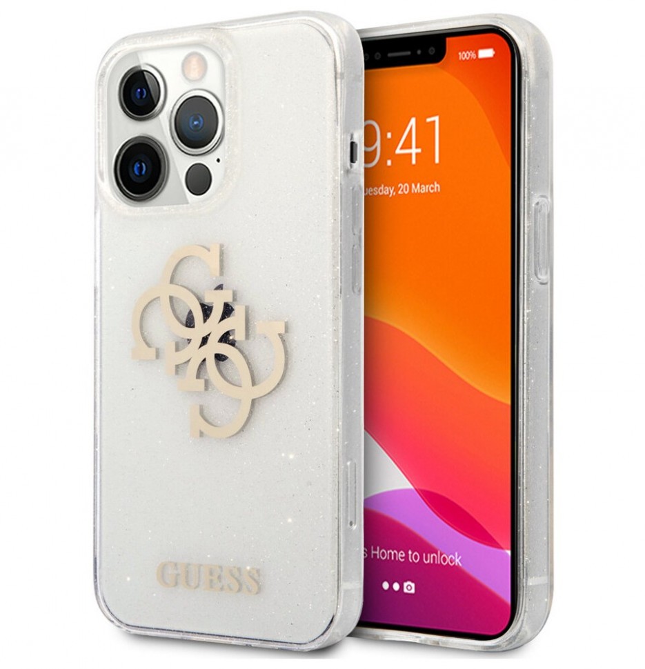 фото Чехол cg mobile guess tpu 4g big logo hard glitter для iphone 13 pro max, прозрачный