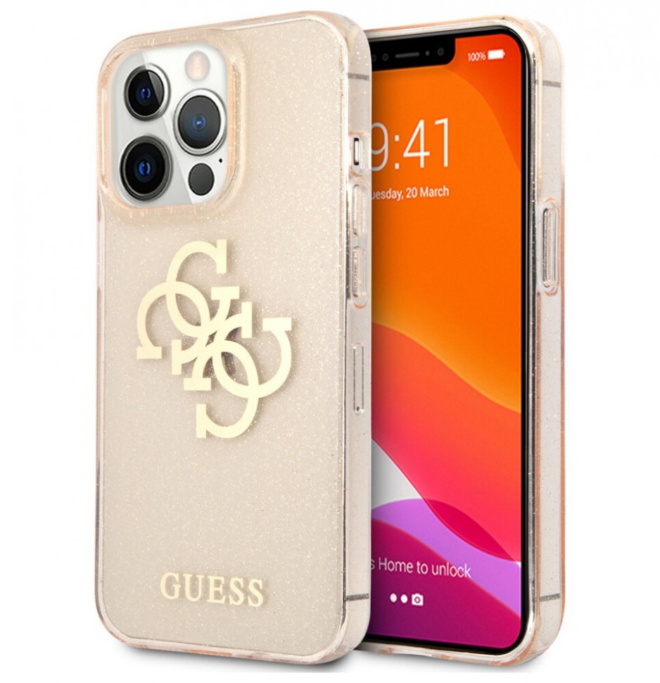 фото Чехол cg mobile guess tpu 4g big logo hard glitter для iphone 13 pro max, золотой