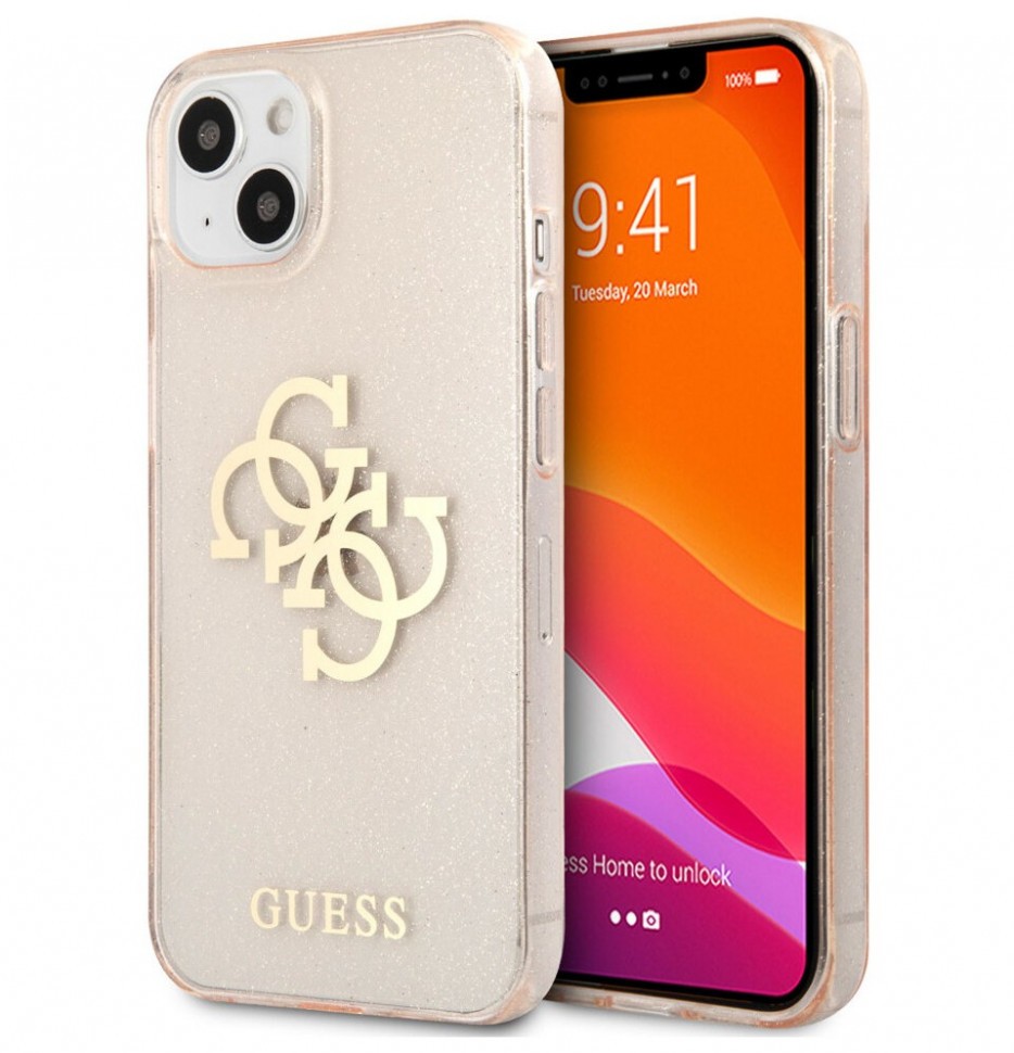 фото Чехол cg mobile guess tpu 4g big logo hard glitter для iphone 13 mini, золотой