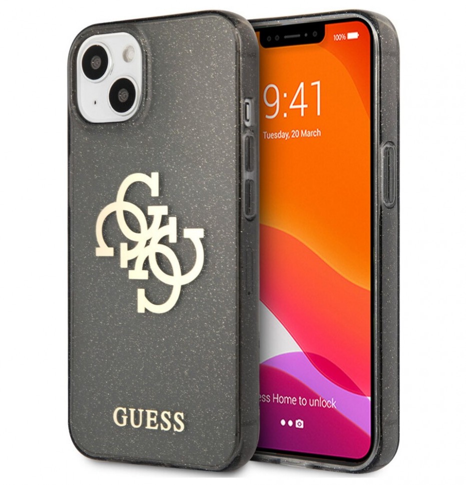 фото Чехол cg mobile guess tpu 4g big logo hard glitter для iphone 13 mini, черный