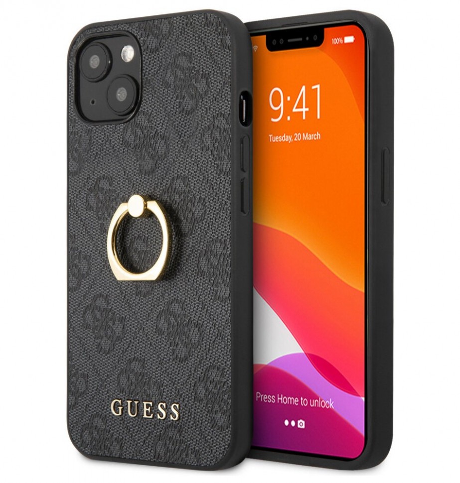 Чехол CG Mobile Guess PU 4G + Ring Hard для iPhone 13 Mini, Серый
