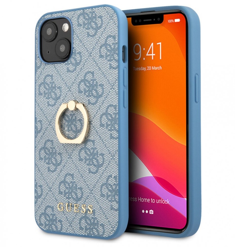 фото Чехол cg mobile guess pu 4g + ring hard для iphone 13 mini, синий