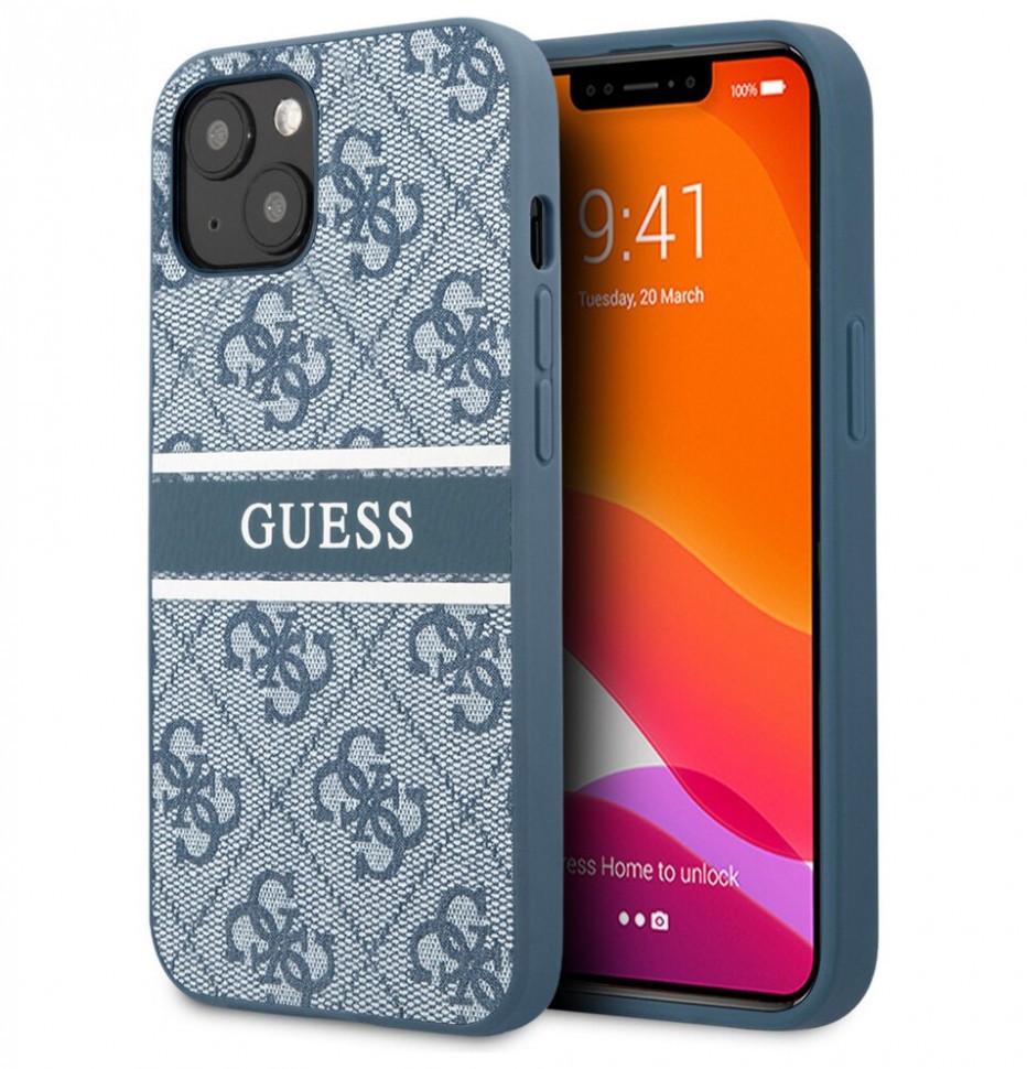 Чехол CG Mobile Guess PU 4G Stripe printed logo Hard для iPhone 13 Mini, Синий