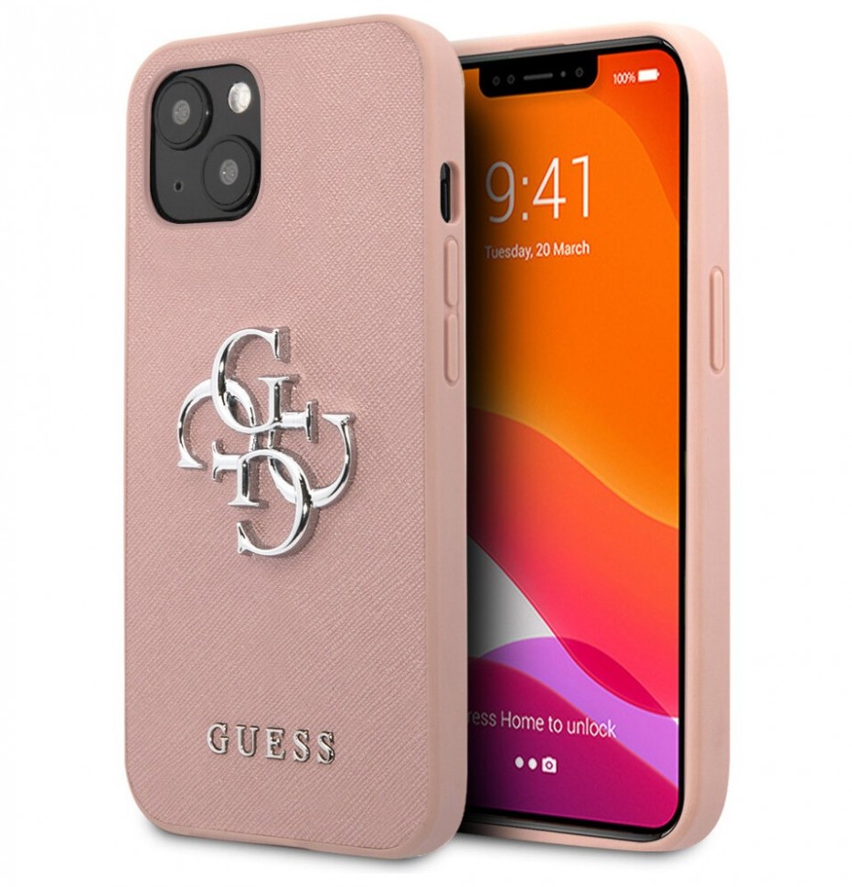 фото Чехол cg mobile guess pu saffiano 4g big metal logo hard для iphone 13, розовый