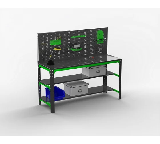 

Стол металлический Metalex серия KIT 750х1400х600 + две полки + перфопанель (серо-зеленый)