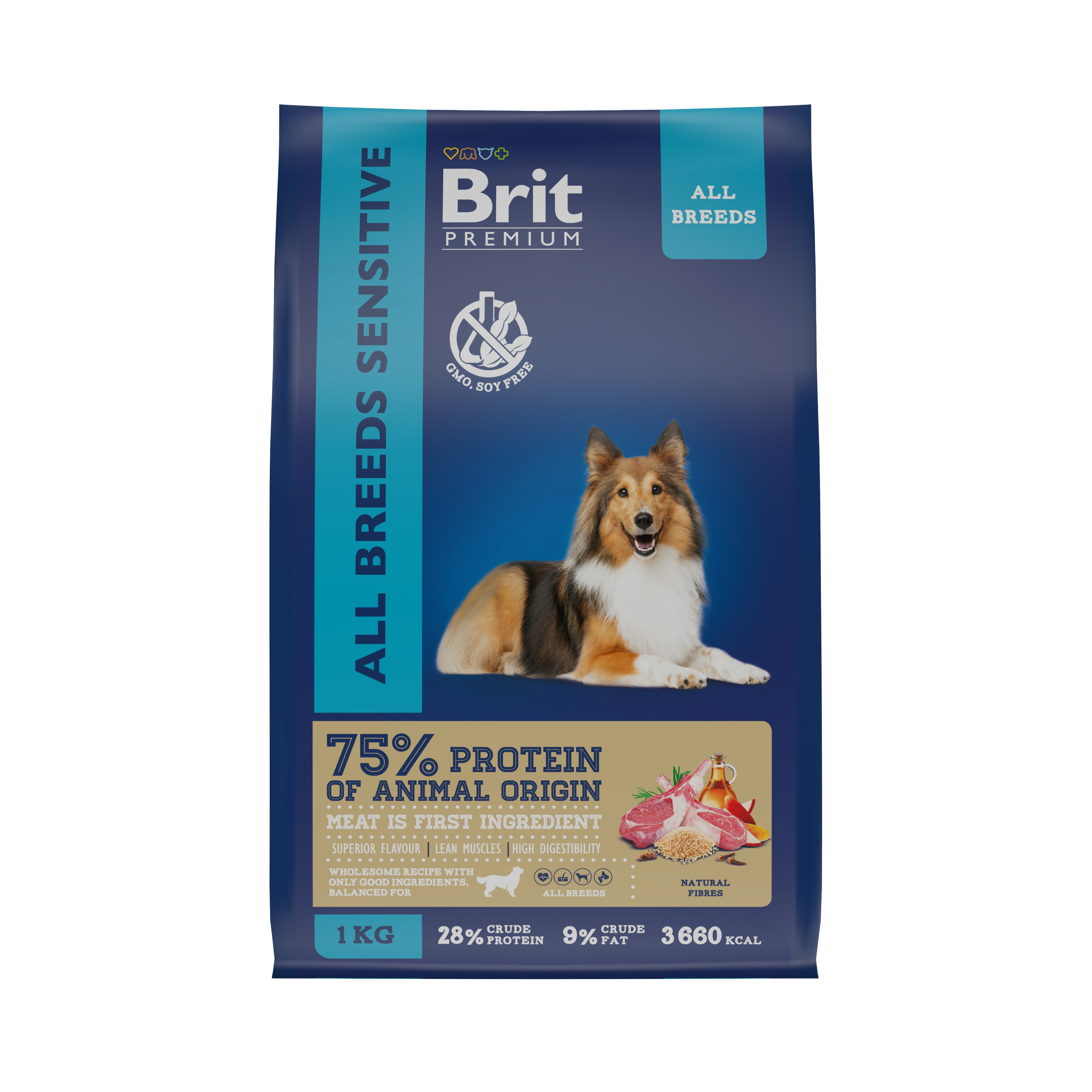 

Сухой корм для собак Brit Premium All Breeds, для пищеварения, ягнёнок, индейка, 1 кг