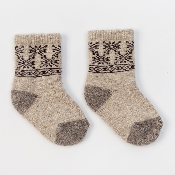 Носки новогодние детские шерстяные Organic «Снежинки», цвет молочный, размер 10-12 см (1)