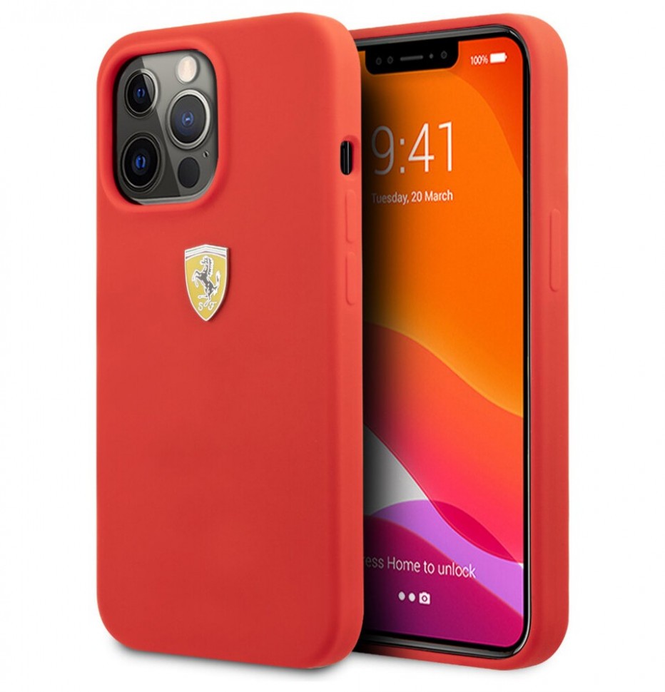 фото Чехол cg mobile ferrari liquid silicone with metal logo hard iphone 13 pro max, красный