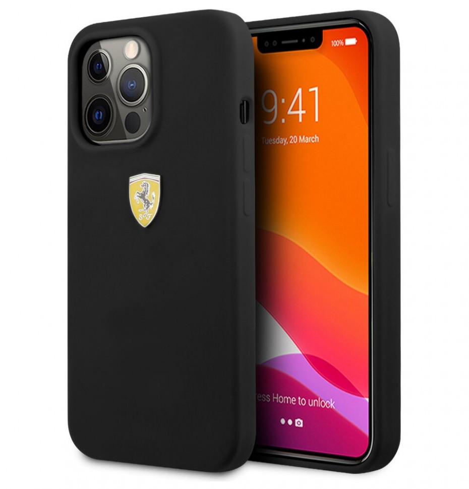 фото Чехол cg mobile ferrari liquid silicone with metal logo hard для iphone 13 pro max, черный