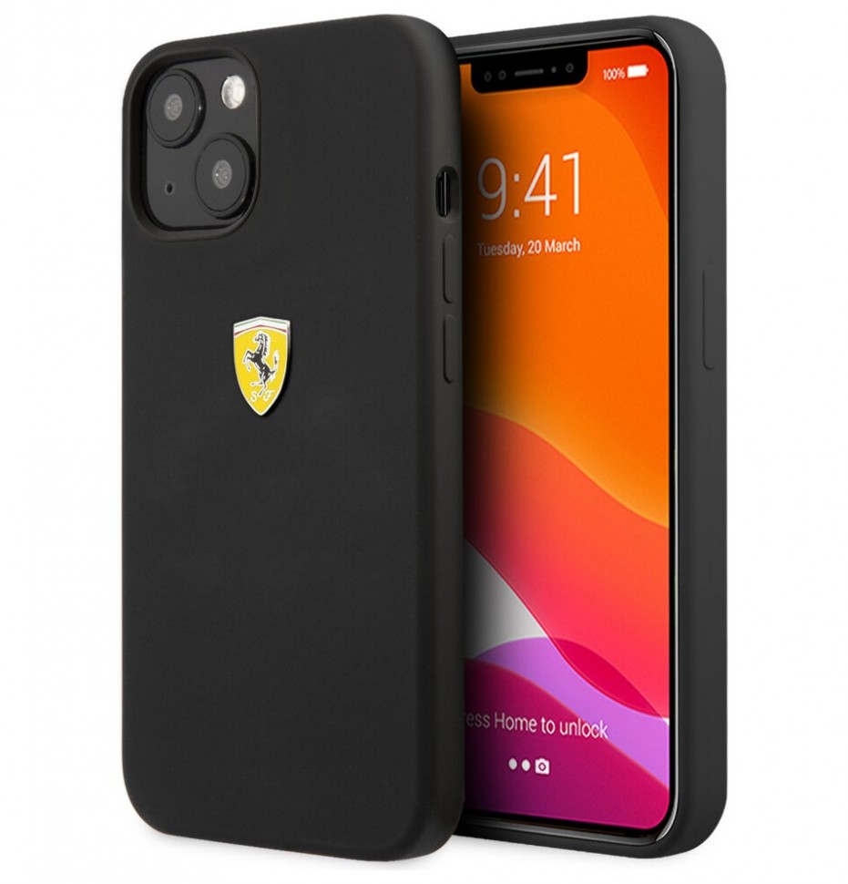 фото Чехол cg mobile ferrari liquid silicone with metal logo hard для iphone 13 mini, черный