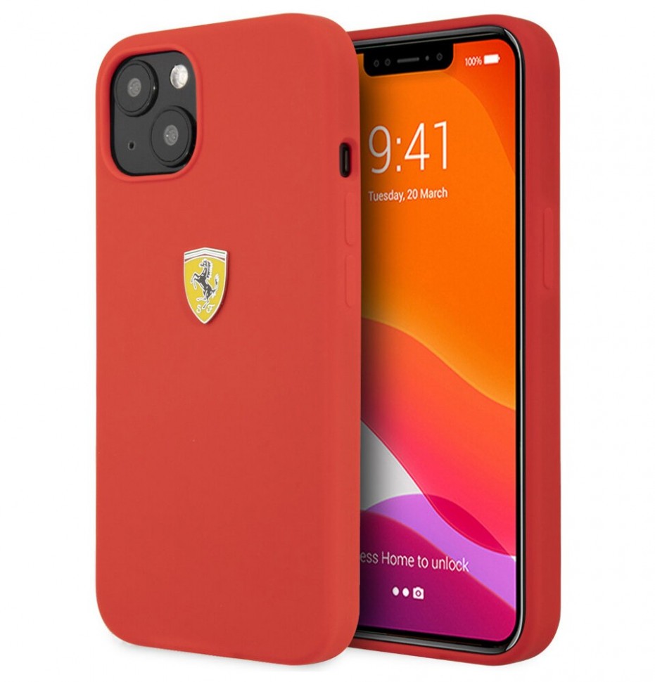 фото Чехол cg mobile ferrari liquid silicone with metal logo hard для iphone 13, красный