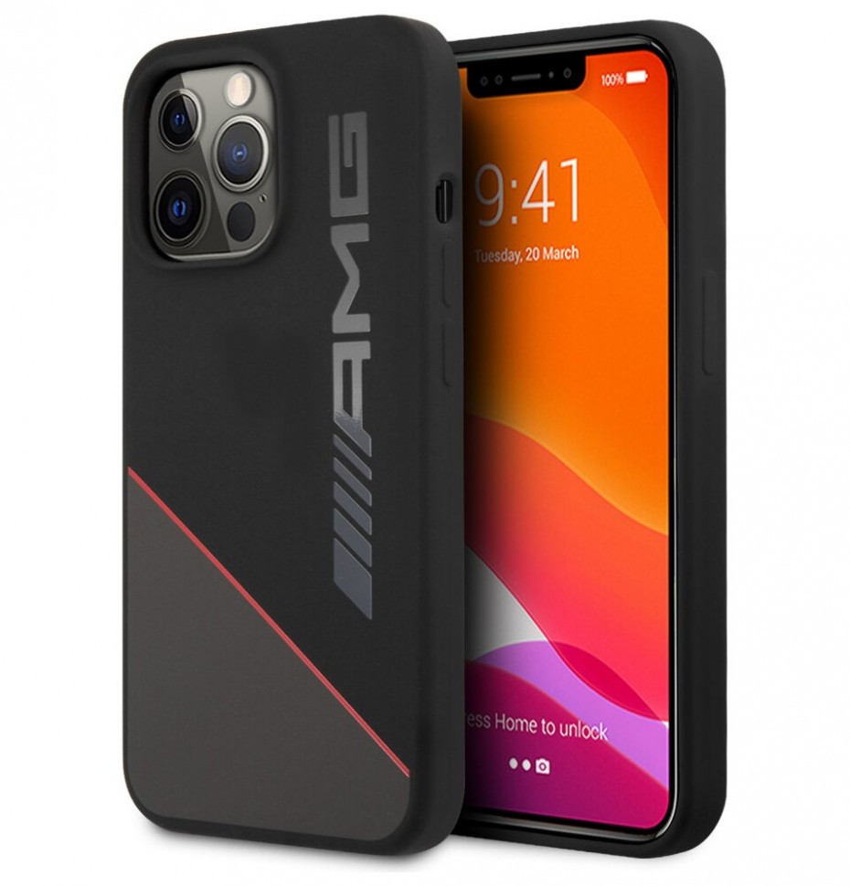 фото Чехол cg mobile amg liquid silicone two tones red line hard для iphone 13 pro, черный