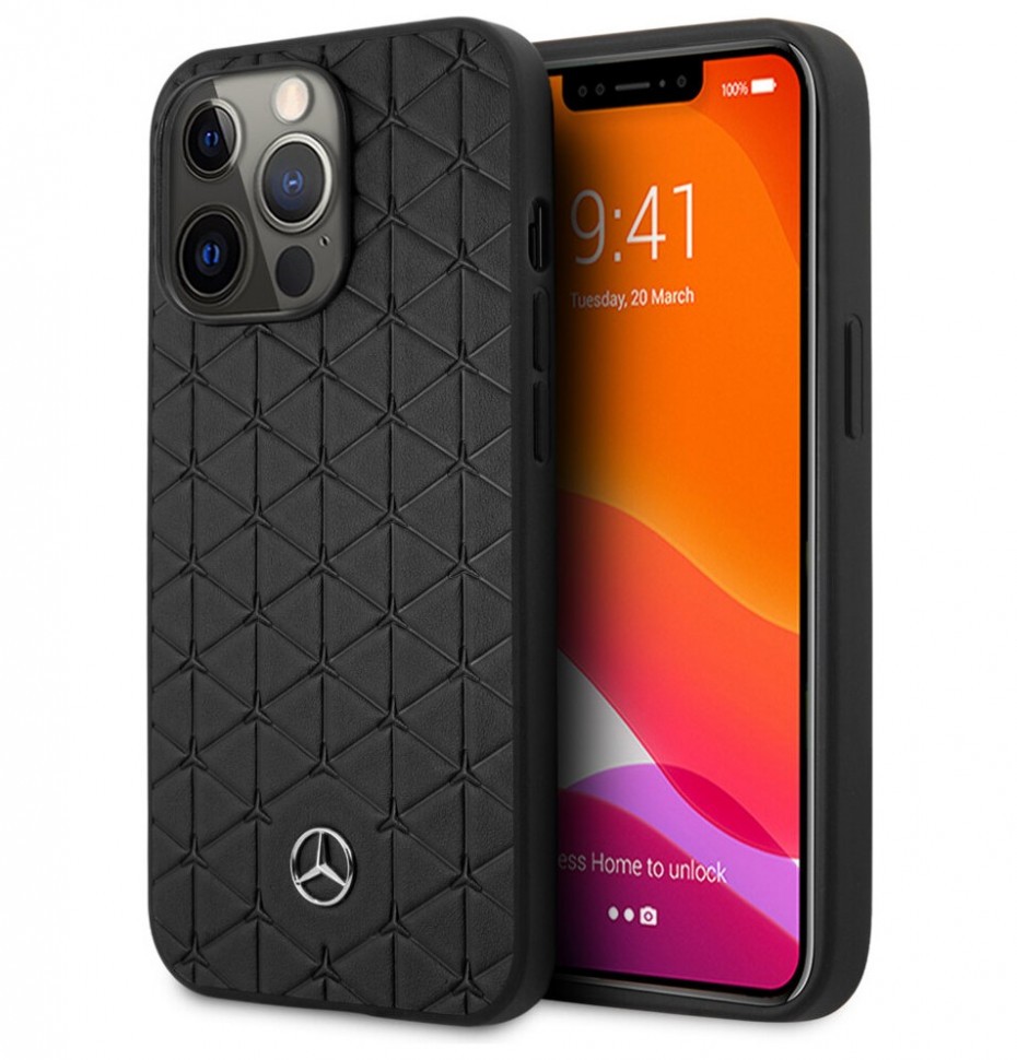 фото Чехол cg mobile mercedes genuine leather quilted stars hard для iphone 13 pro max, черный