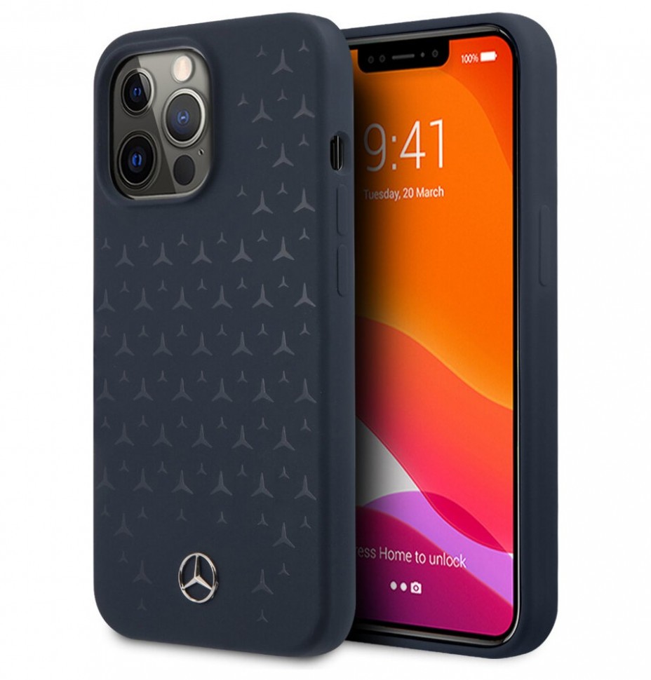 фото Чехол cg mobile mercedes liquid silicone stars hard для iphone 13 pro, синий