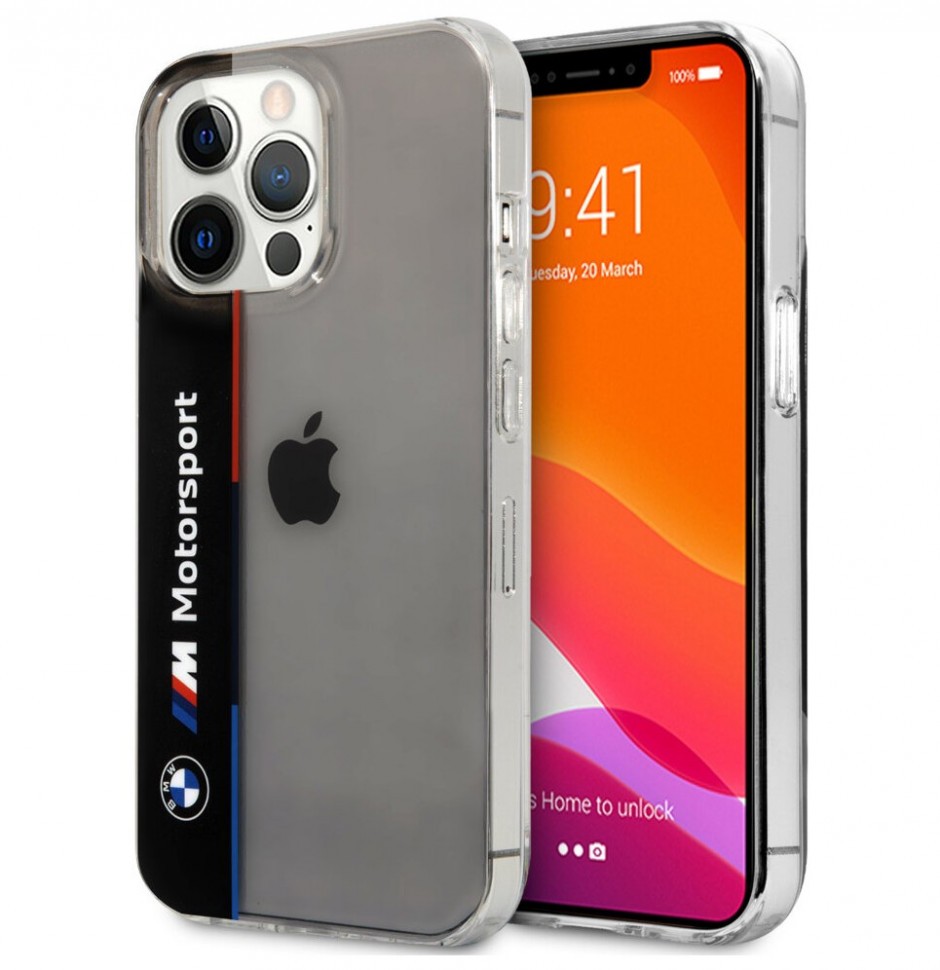 фото Чехол cg mobile bmw motorsport pc/tpu tricolor vertical iphone 13 pro, прозрачный/черный