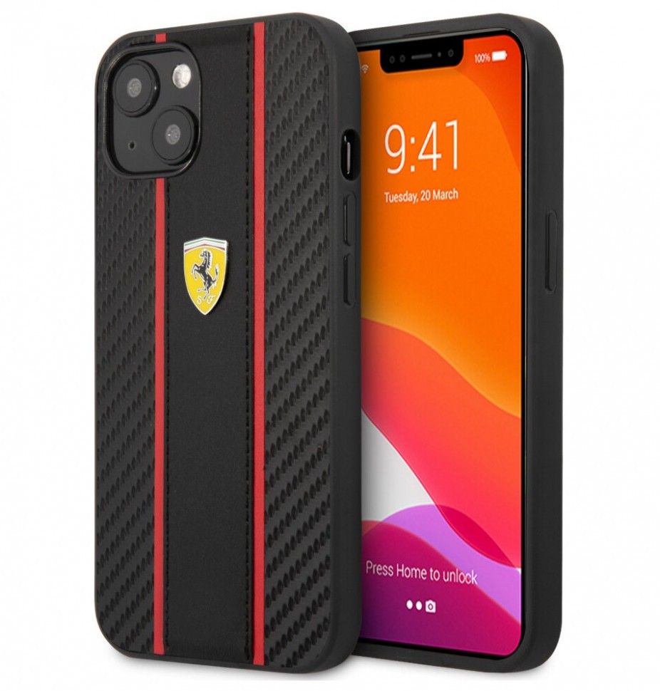 фото Чехол cg mobile ferrari pu carbon/smooth with metal logo hard для iphone 13 mini, черный