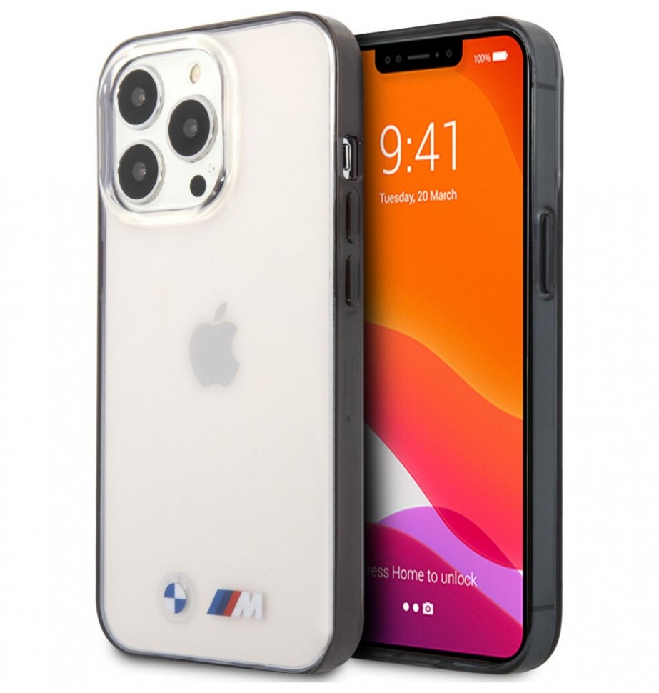 фото Чехол cg mobile bmw m-collection pc/tpu hard для iphone 13 pro, прозрачный/черный