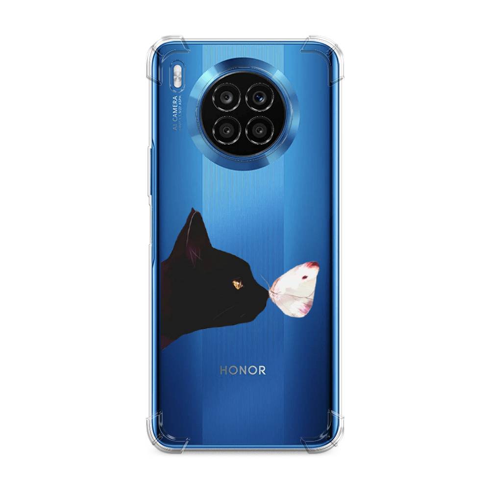 фото Чехол awog "черный кот и бабочка" для honor 50 lite