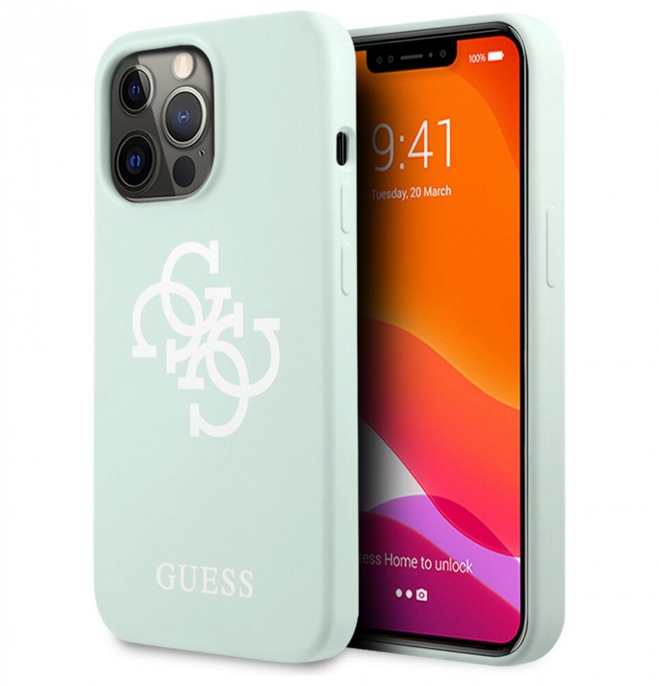 фото Чехол cg mobile guess liquid silicone 4g big logo hard для iphone 13 pro, голубой