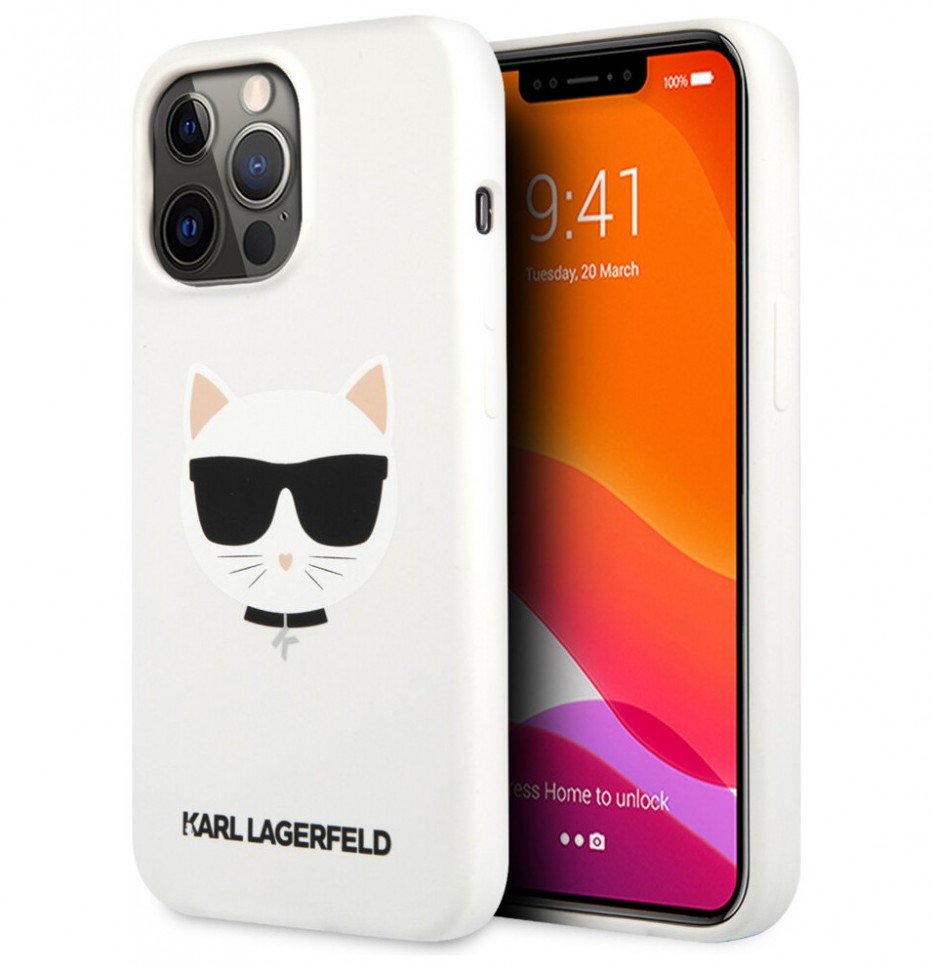 фото Чехол cg mobile karl lagerfeld liquid silicone choupette hard для iphone 13 pro max, белый