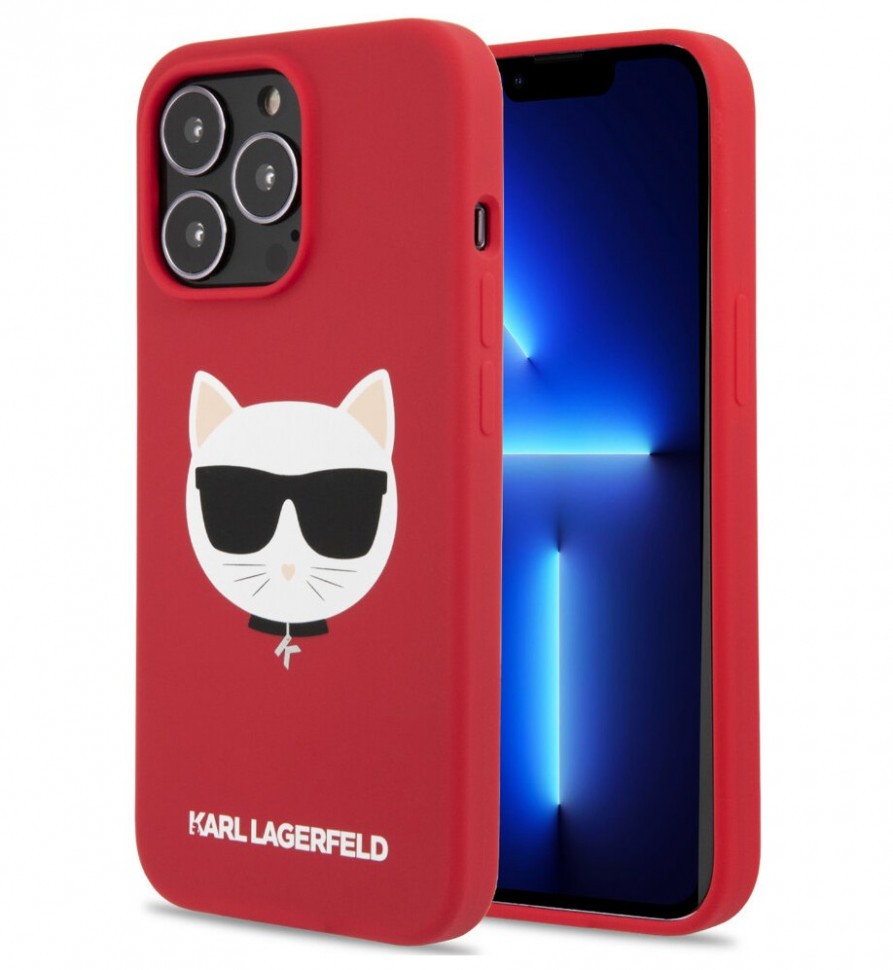 фото Чехол cg mobile karl lagerfeld liquid silicone choupette hard для iphone 13 pro, красный