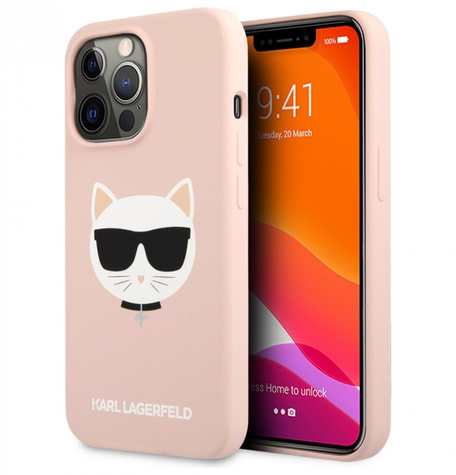 фото Чехол cg mobile karl lagerfeld liquid silicone choupette hard для iphone 13 pro, розовый