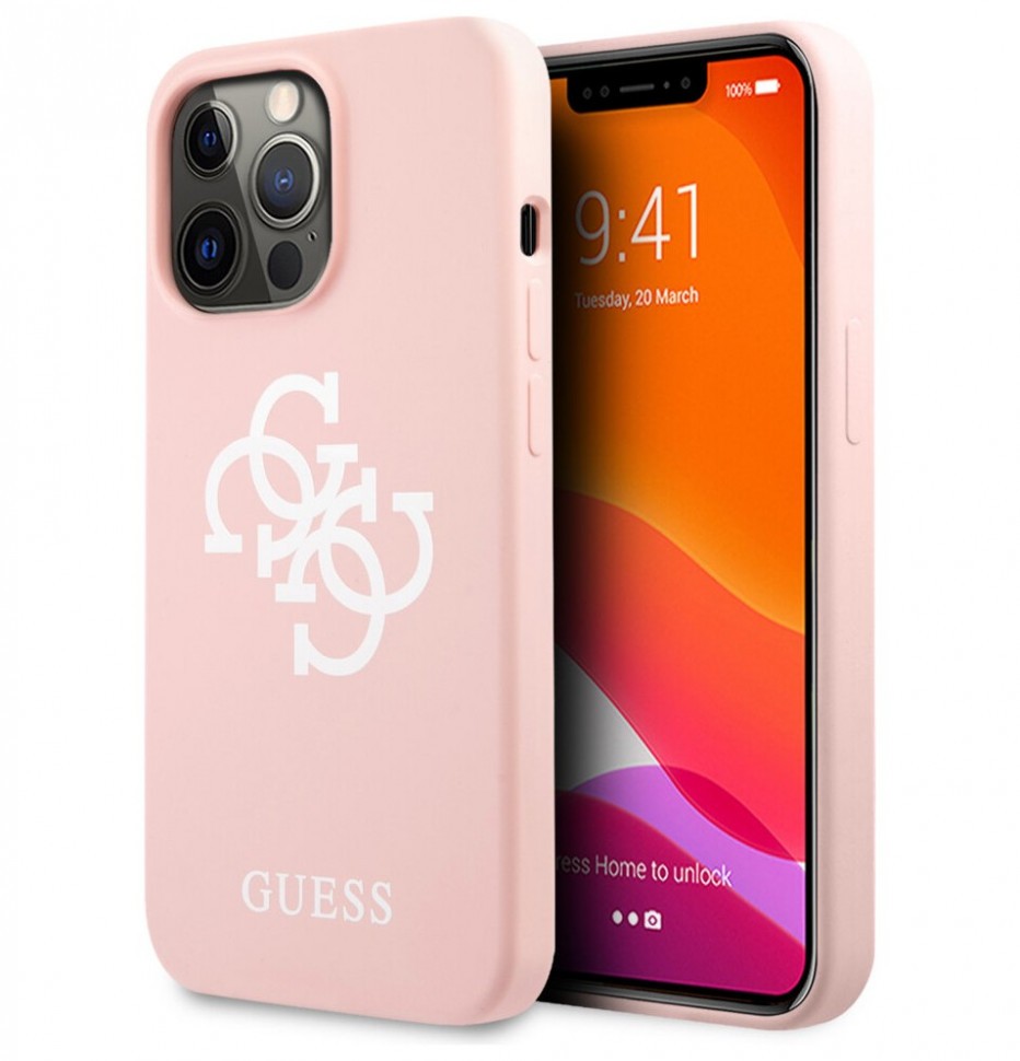 фото Чехол cg mobile guess liquid silicone 4g big logo hard для iphone 13 pro max, розовый