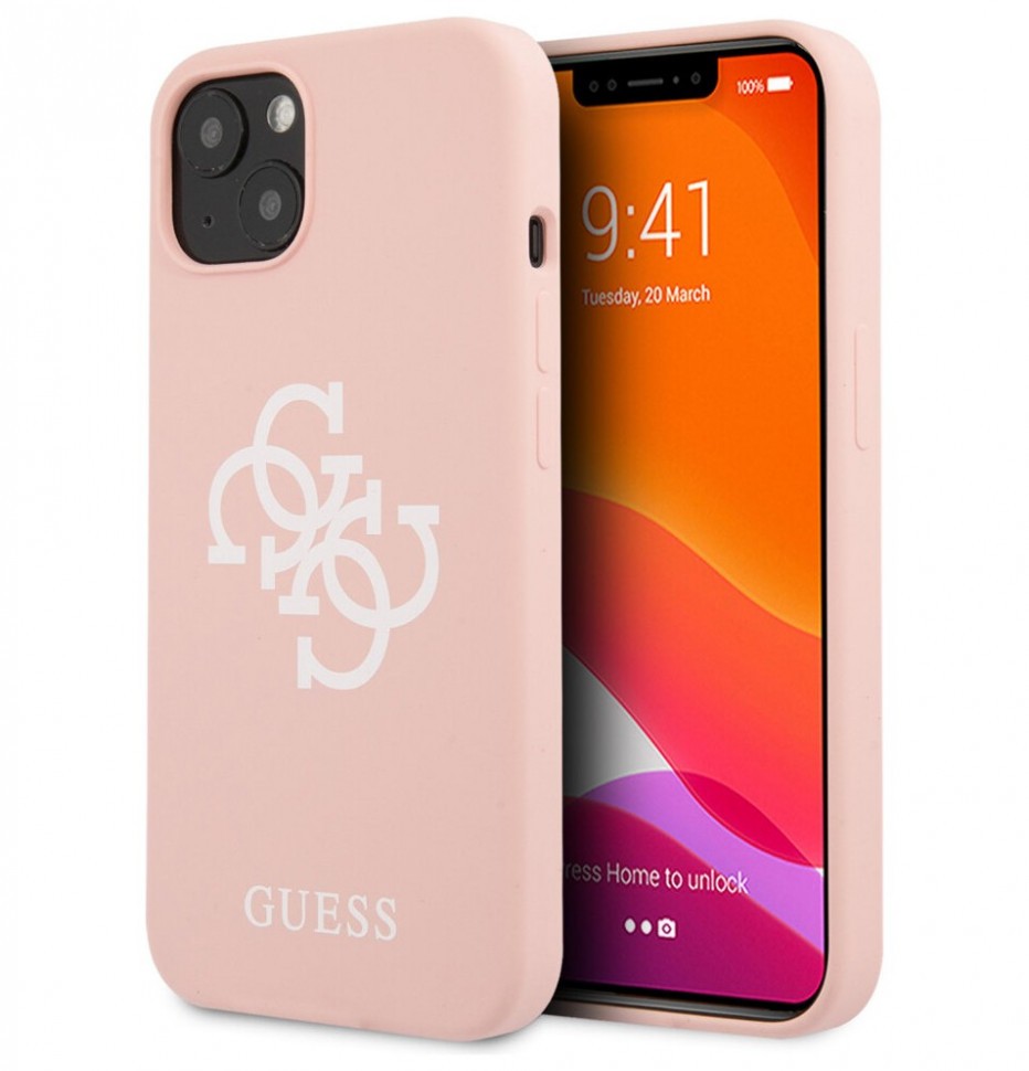 фото Чехол cg mobile guess liquid silicone 4g big logo hard для iphone 13 mini, розовый