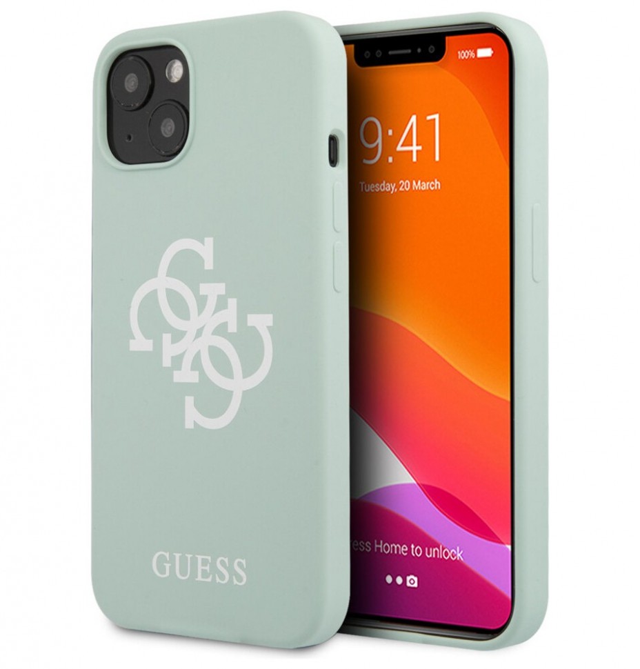 фото Чехол cg mobile guess liquid silicone 4g big logo hard для iphone 13 mini, голубой