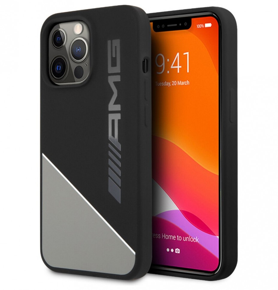 фото Чехол cg mobile amg liquid silicone two tones line hard для iphone 13 pro max, серый