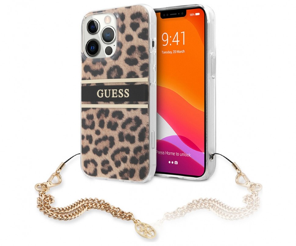 фото Чехол cg mobile guess pc/tpu leopard hard + gold charm для iphone 13 pro max, леопард