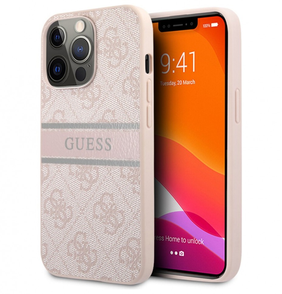 фото Чехол cg mobile guess pu 4g stripe printed logo hard для iphone 13 pro max, розовый