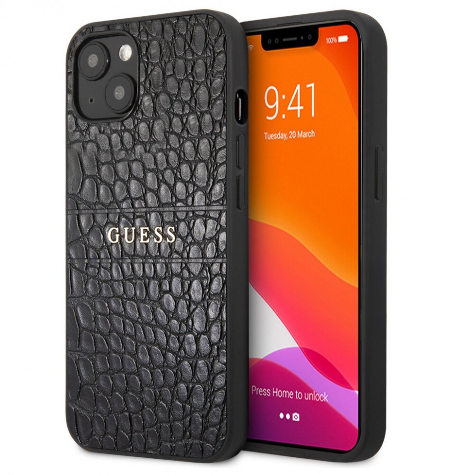 фото Чехол cg mobile guess pu croco with metal logo hard для iphone 13 mini, черный