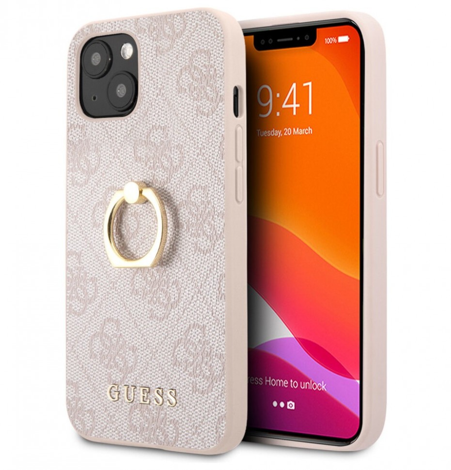 фото Чехол cg mobile guess pu 4g + ring hard для iphone 13, розовый