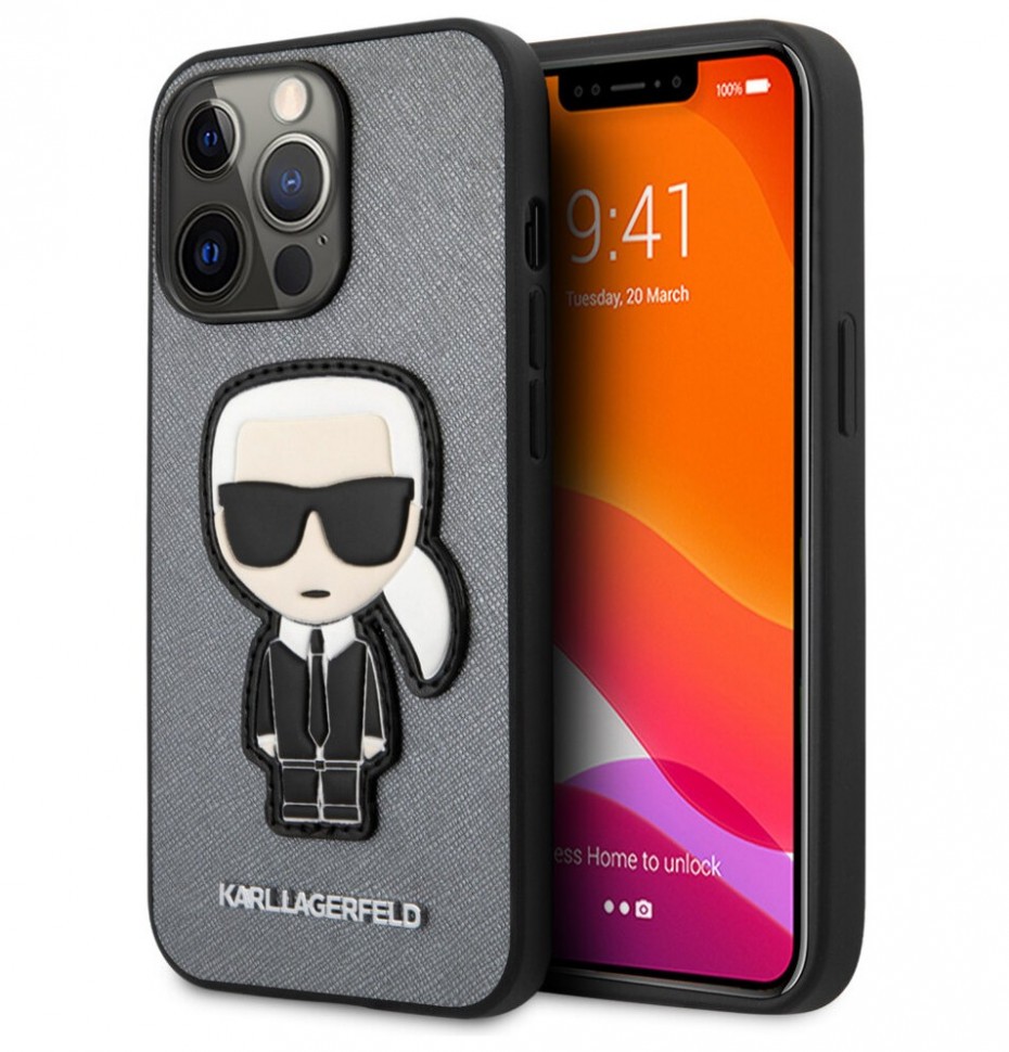 фото Чехол cg mobile karl lagerfeld pu saffiano ikonik patch iphone 13 pro max, серебристый