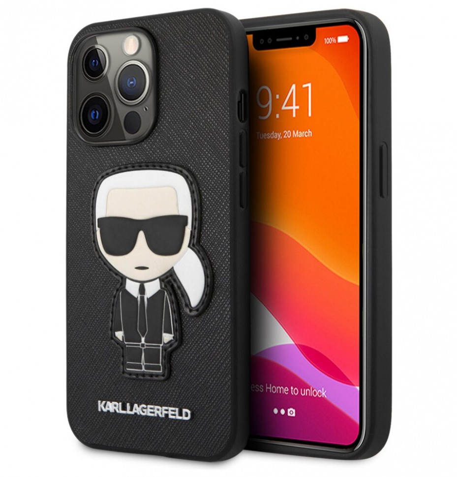 фото Чехол cg mobile karl lagerfeld pu saffiano ikonik patch hard для iphone 13 pro max, черный