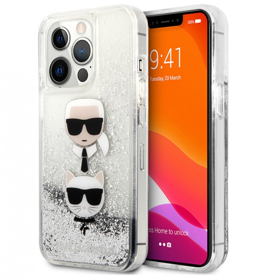 фото Чехол cg mobile karl lagerfeld pc/tpu karl choupette heads iphone 13 pro max, серебристый