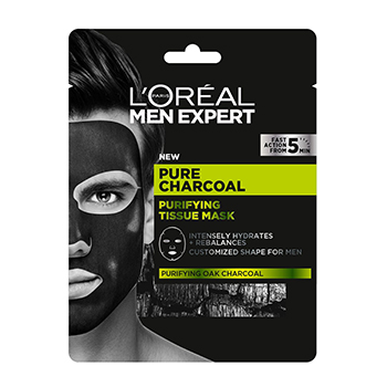 Маска тканевая L'Oreal Men Expert Skin Care Черный уголь, 22 мл