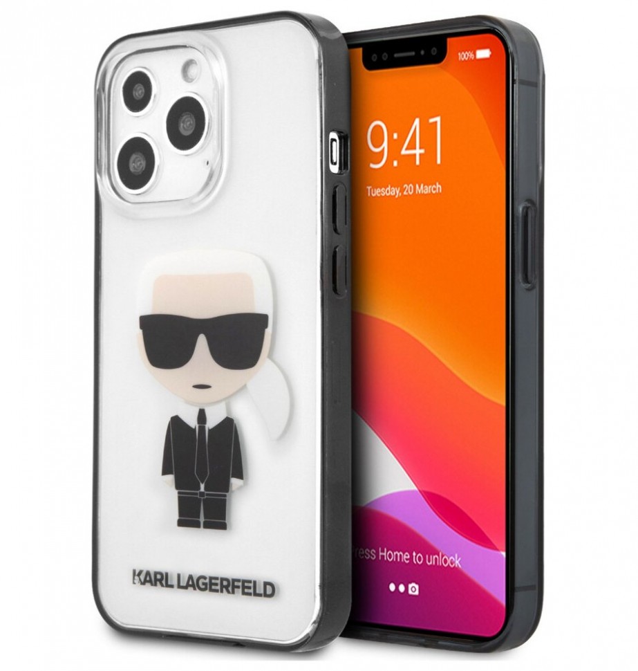 фото Чехол cg mobile karl lagerfeld pc/tpu ikonik karl hard iphone 13 pro, прозрачный/черный