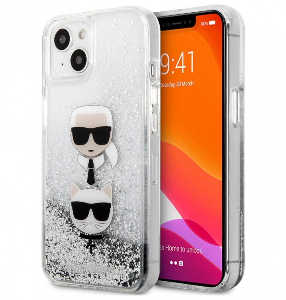 фото Чехол cg mobile karl lagerfeld pc/tpu karl choupette heads hard для iphone 13, серебристый