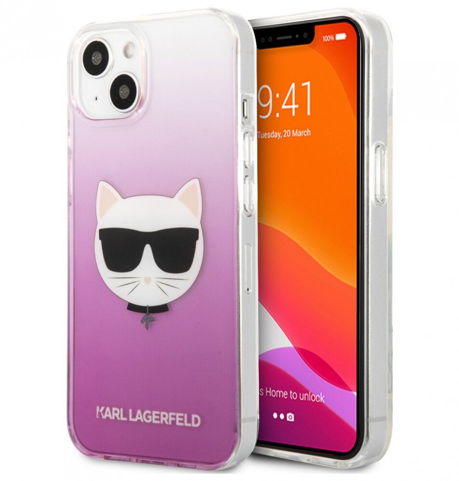 фото Чехол cg mobile karl lagerfeld pc/tpu choupette hard для iphone 13, розовый градиент