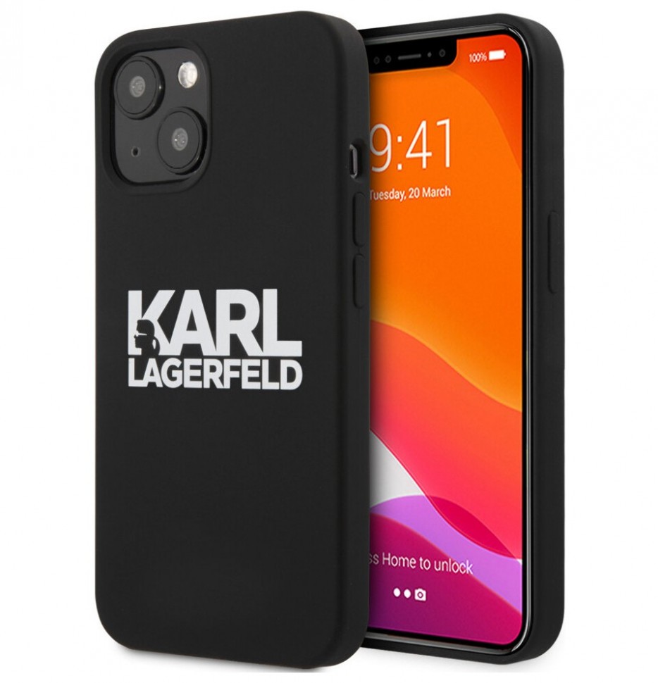 фото Чехол cg mobile karl lagerfeld liquid silicone stack logo hard для iphone 13, черный