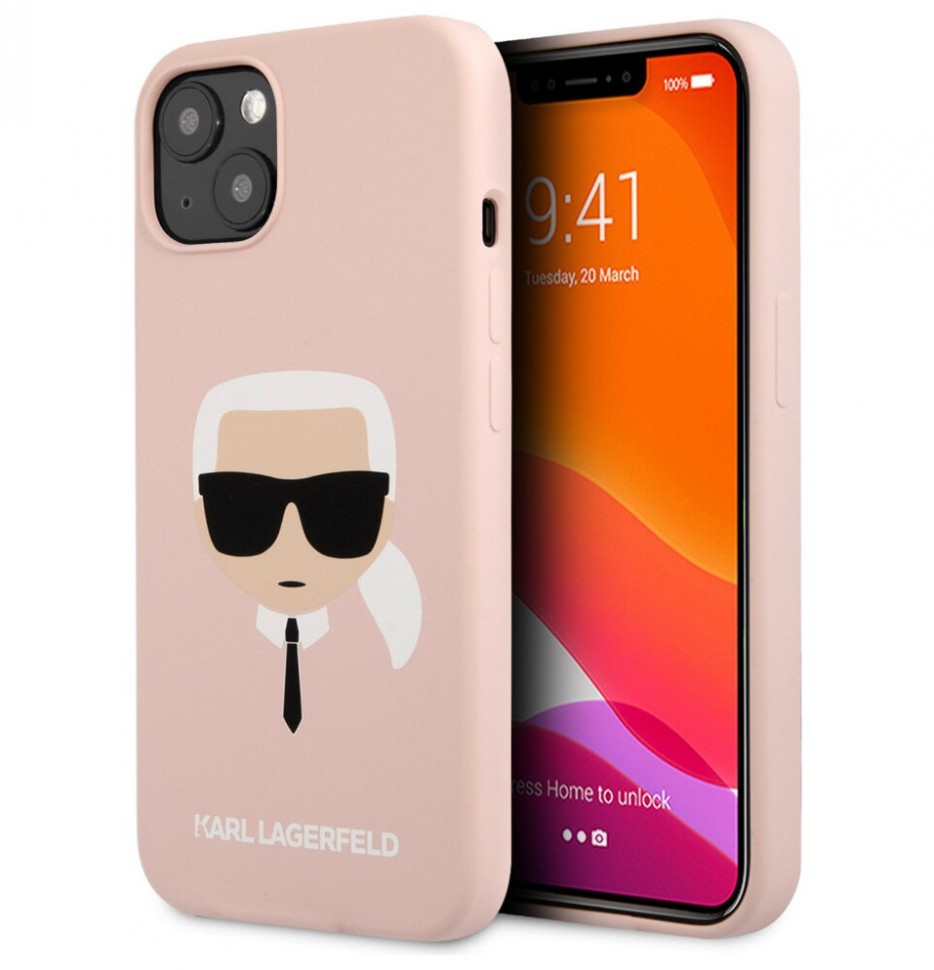 фото Чехол cg mobile karl lagerfeld liquid silicone karls head hard для iphone 13, розовый